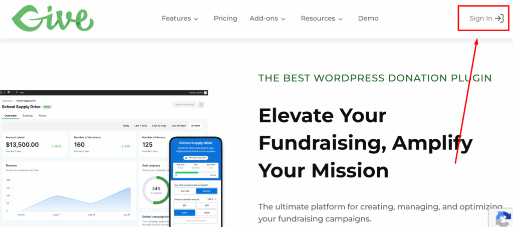 GiveWP interface