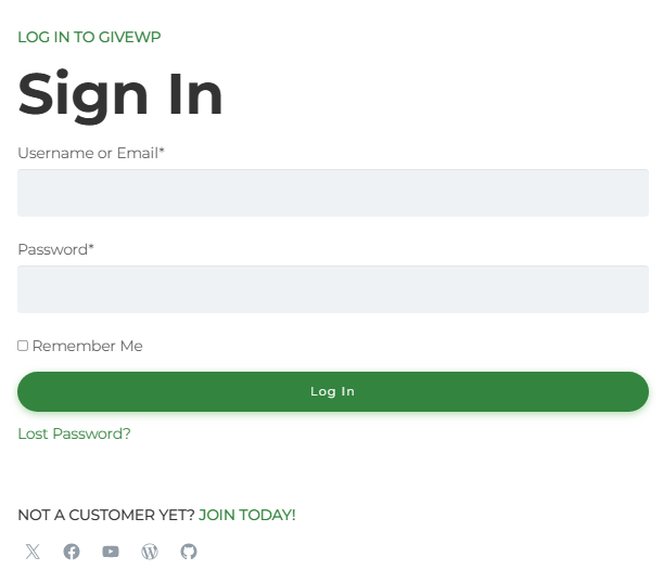 GiveWP log in