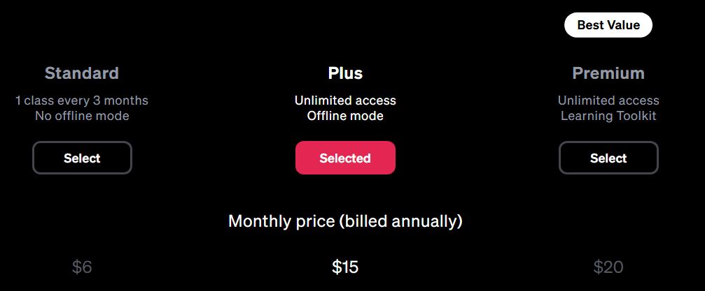 Masterclass pricing