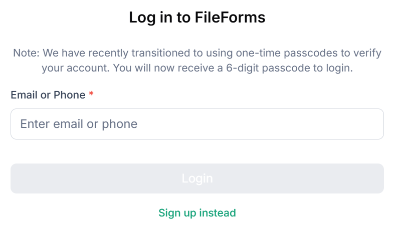 FileForm login
